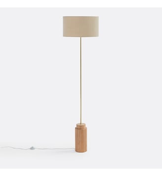 Lampadaire en chêne, métal et lin - La Redoute Interieurs - Naturel et lin
