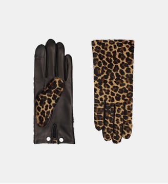 Gants Susan Femme Cuir Doublés Soie - Agnelle - Noir et panthere