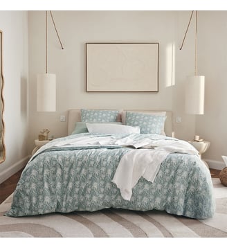 Parure de lit imprimée en percale de coton, taies rectangles, PALMA - Essix - Bleu