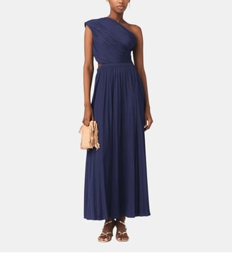 Robe longue plissée asymétrique - Maje - Marine