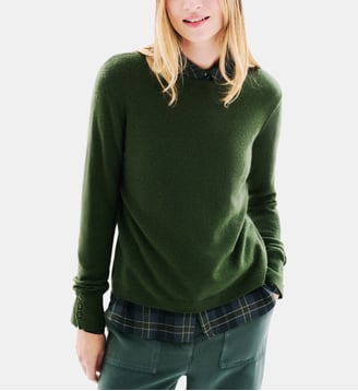 Pull mzoan 100% cachemire - Motif uni - Coupe droite - Caroll - Vert kaki