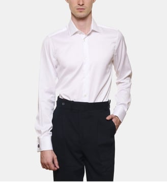 Chemise blanche en twill poignets mousquetaires coupe cintrée Atelier Privé