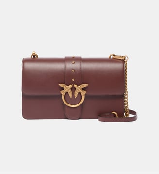Sac à main moyen love bag one en cuir - Pinko - Vin bourgogne et or antique