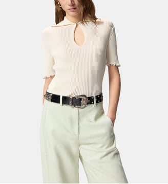 T-shirt côtelé à bords bijoux - Pinko - Blanc