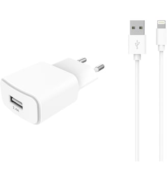 Chargeur secteur USB 2.4A + Cable lightning blanc - Essentiel B - Standard