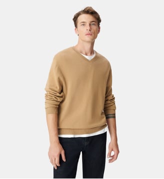 Pull col V tricot 100% laine - Ikks - Marron