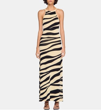 Robe longue en maille imprimé zèbre - Sandro - Écru et noir