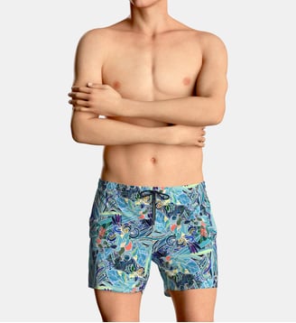 Short de bain imprimé tropicale - Impetus - Bleu