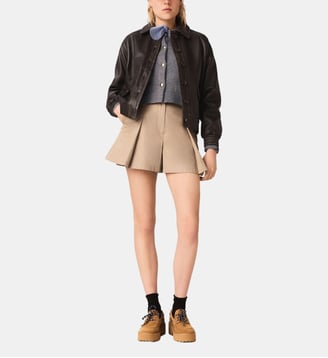 Blouson court en cuir - Maje - Marron