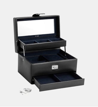 Boîte à bijoux moyen modèle ouverture automatique en cuir - Le Tanneur - Noir