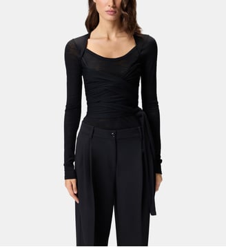 T-shirt effet noué en laine mélangée - Pinko - Limousine noire