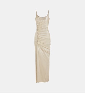 Robe sans manches longue droite à détails plissés - Rabanne - Argenté