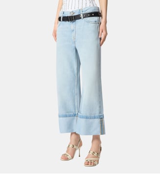 Jean cropped avec ceinture en cuir Pinko