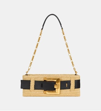 Pochette Anthem en crochet et cuir lisse - Balmain - Beige