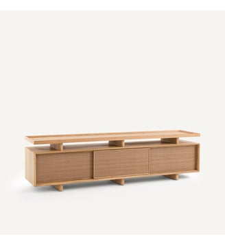 Meuble TV enfilade chêne, plaqué et cuir - AM.PM - Chêne naturel
