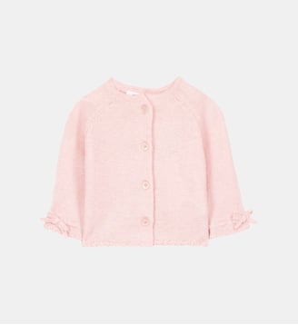 Cardigan- Rosée coton col rond broderie main - Tartine Et Chocolat - Rose pâle
