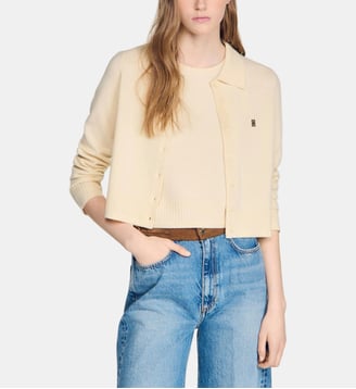 Cardigan à col chemise - Sandro - Vanille