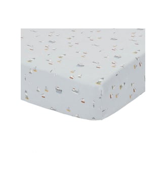 Drap housse berceau - Sailors Bay Blue 40x80 - Little Dutch - Beige