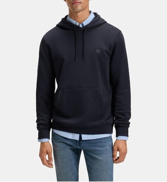 Hoodie droit coton molleton patch siglé - BOSS - Bleu foncé