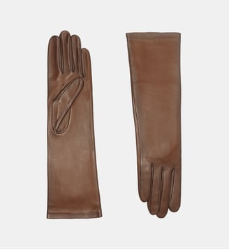 Célia Gants Femme en Cuir Doublés Soie - Agnelle - Marron et doré