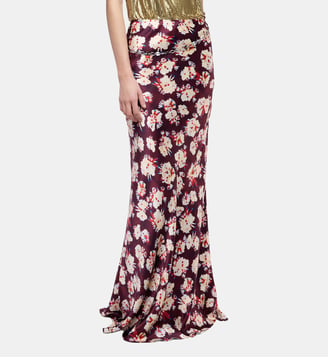Jupe à motif floral en satin de soie - Rabanne - Bordures florales violet et jaune