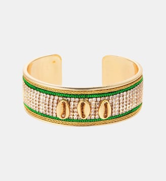 Bracelet jonc ajustable avec coquillages et strass DIADEMA - Hipanema - Vert