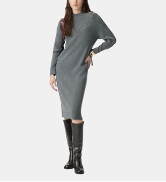 Robe pull tricot torsades placées - Ikks - Gris chiné