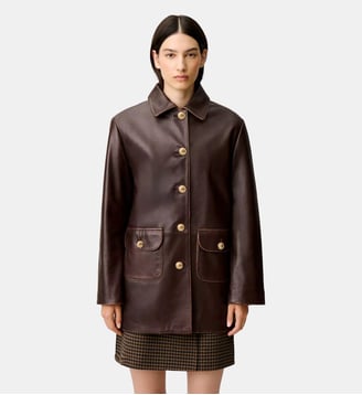 Veste droite large cuir mi-longue - Claudie Pierlot - Marron
