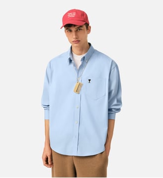 Chemise boxy en coton Ami de Coeur - AMI Paris - Gris cendre chine et bleu cachemire