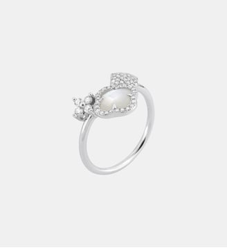 Bague, nacre blanche, diamants, or blanc Morganne Bello