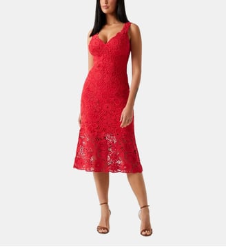 Robe crochet droite mi longue en coton - Guess - Rouge