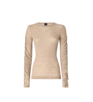 T-shirt à manches froncées - Pinko - Beige peau de daim