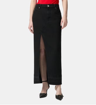 Jupe longue fendue en denim noir - Pinko - Noir