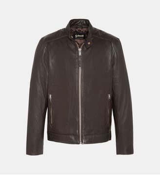 Blouson motard noir, cuir d'agneau - Schott - Marron