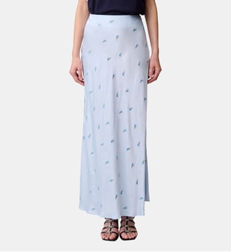 Jupe satinée fleurs - Claudie Pierlot - Ciel