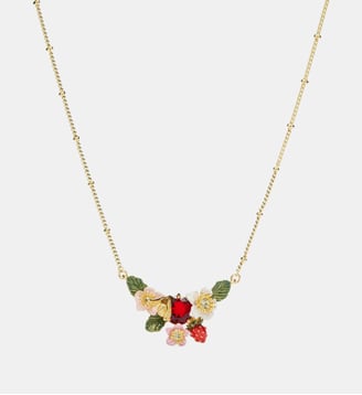 Collier plastron fraise des bois, fleurs de fraisiers et bourdon - Les Néréides - Multicolore