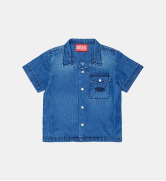 Chemise manches courtes avec logo - Diesel Kids - Denim bleu