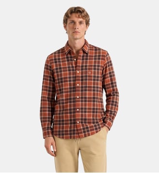 Chemise manches longues coton carreaux - Serge Blanco - Rouge