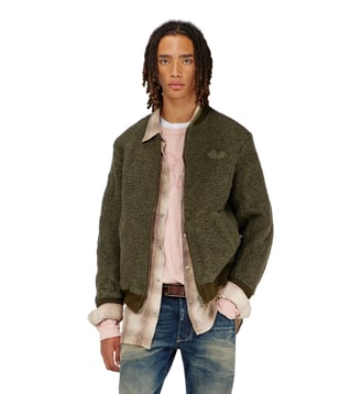 Blouson bomber en laine mélangée avec finitions côtelées - Diesel - Kaki