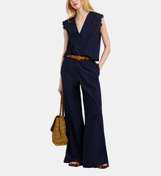 Pantalon lienzo en popeline saint-gall - Momonì - Bleu
