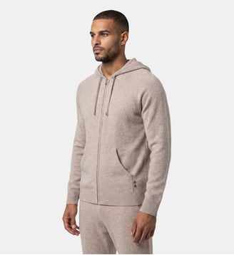 Sweat à capuche zippé en cachemire - Ron Dorff - Beige