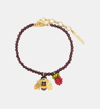 Bracelet perles de grenat reconstitué, abeille et framboise - Les Néréides - Multicolore