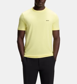 T-shirt droit signature en coton stretch  - BOSS - Open yellow