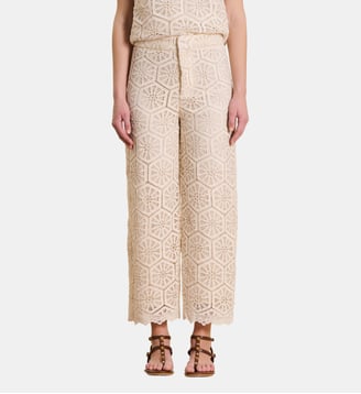 Pantalon droit en dentelle taille haute - La Fée Maraboutée - Écru