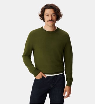 Pull col rond tricot 100% laine - Ikks - Vert kaki