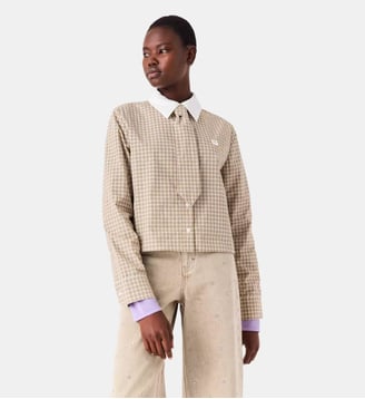 Chemise courte à carreaux strassée - Maje - Beige