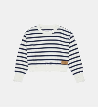 Pull col rond à rayures avec logo - MM6 Maison Margiela - Indigo
