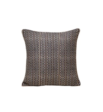 Housse De Coussin  Lin imprimé, passepoil en coton - Madura - Noir et naturel