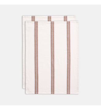 Lot de 2 torchons rayés, en coton lavé - La Redoute Interieurs - Ecru rayé caramel