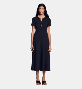 Robe longue en maille côtelée - Sandro - Noir